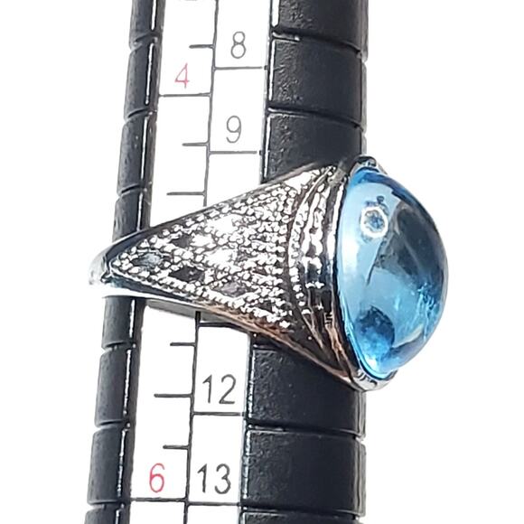 Silver Tone Ring Sz 5 Unsigned Light Blue Cabochon - Picture 2 of 5
